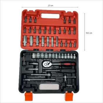 Set kriketi multifunksional me 53 pjesë prej çeliku krom-vanadium, i vendosur në valixhe mbajtëse me përmasa 27 × 19.5 × 6 cm.
