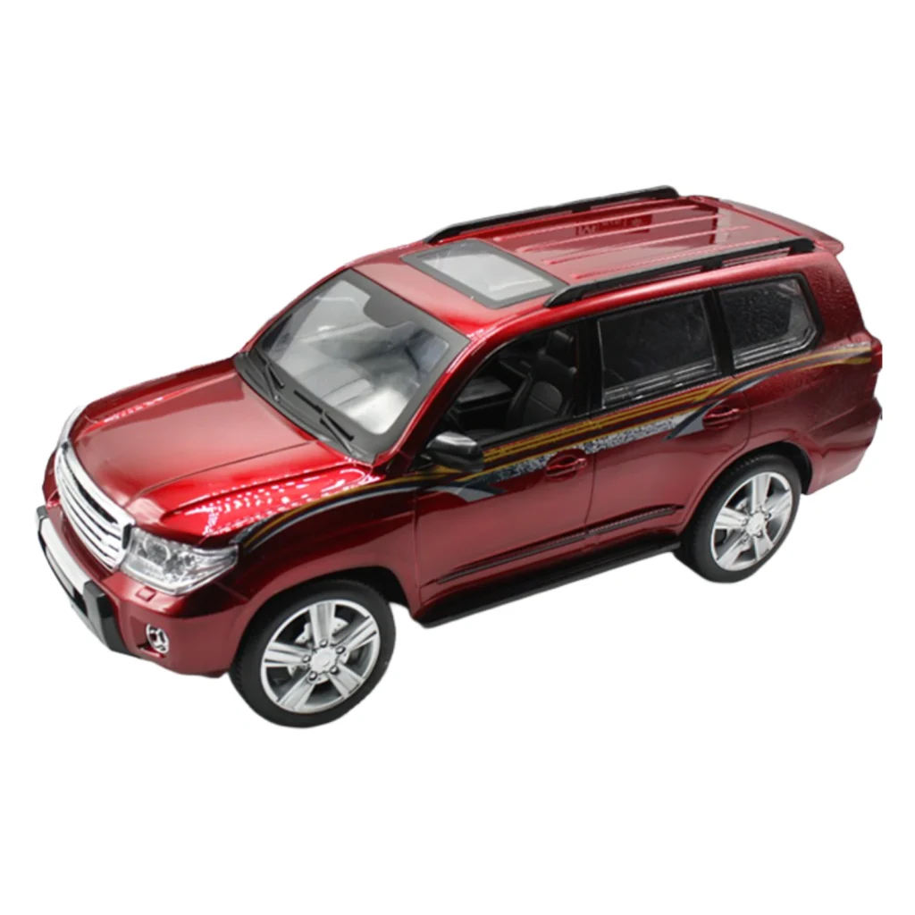 Makinë me telekomandë Toyota Land Cruiser me dizajn realist dhe ngjyrë vishnjë.