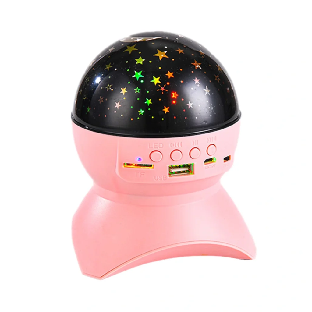 Boks muzike Bluetooth me projektor yjesh LED, rrotullim 360° dhe drita shumëngjyrëshe për krijimin e një atmosfere relaksuese.