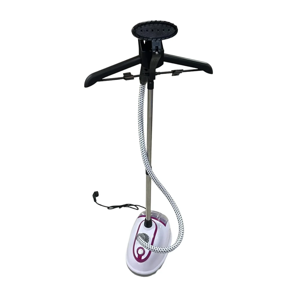 Hekur vertikal me avull R.3039, fuqi 1800W, depozitë uji 2.3 litra, mbajtëse teleskopike për rroba dhe lartësi maksimale 150 cm.