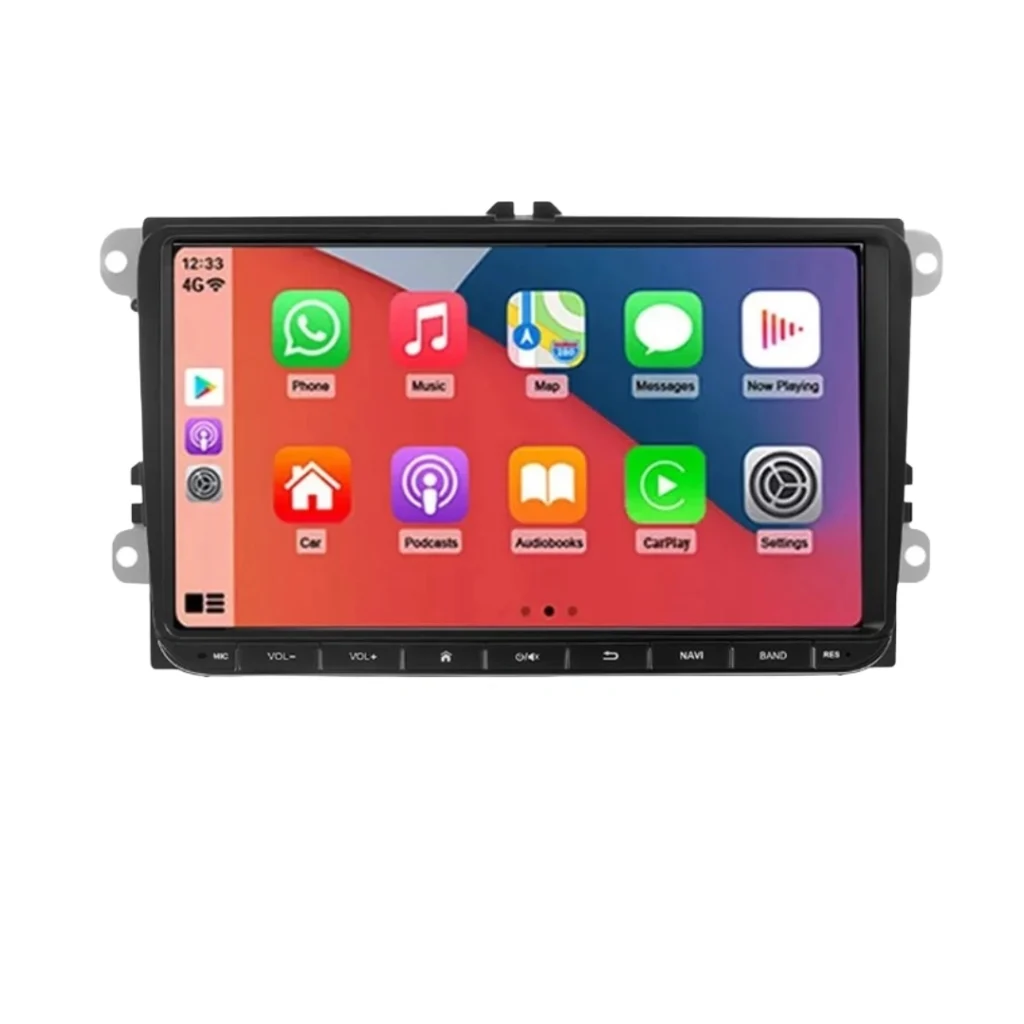 Kasetofon Android 9 inch për Volkswagen me ekran me prekje dhe funksione moderne për automjetin.