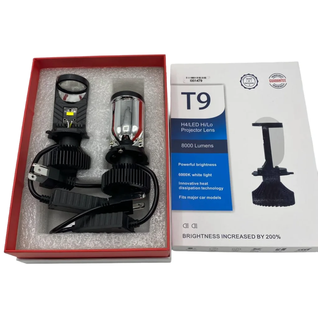 Set llambash LED H4 T9 me lupa për ndriçim deri në 8000 Lumen dhe fuqi 36W