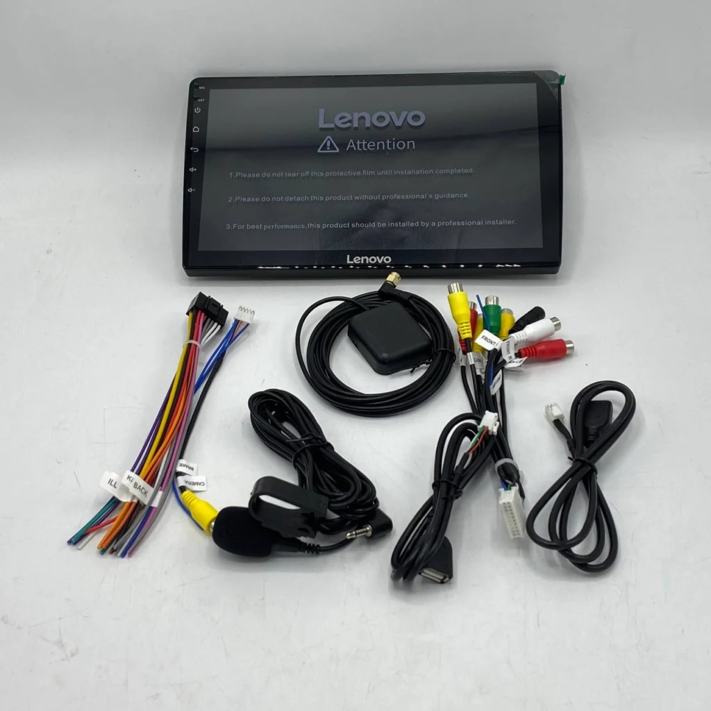 Kasetofon Android Lenovo 10 inch me rezolucion 1024 x 600, RAM 2 GB dhe memorie 64 GB.