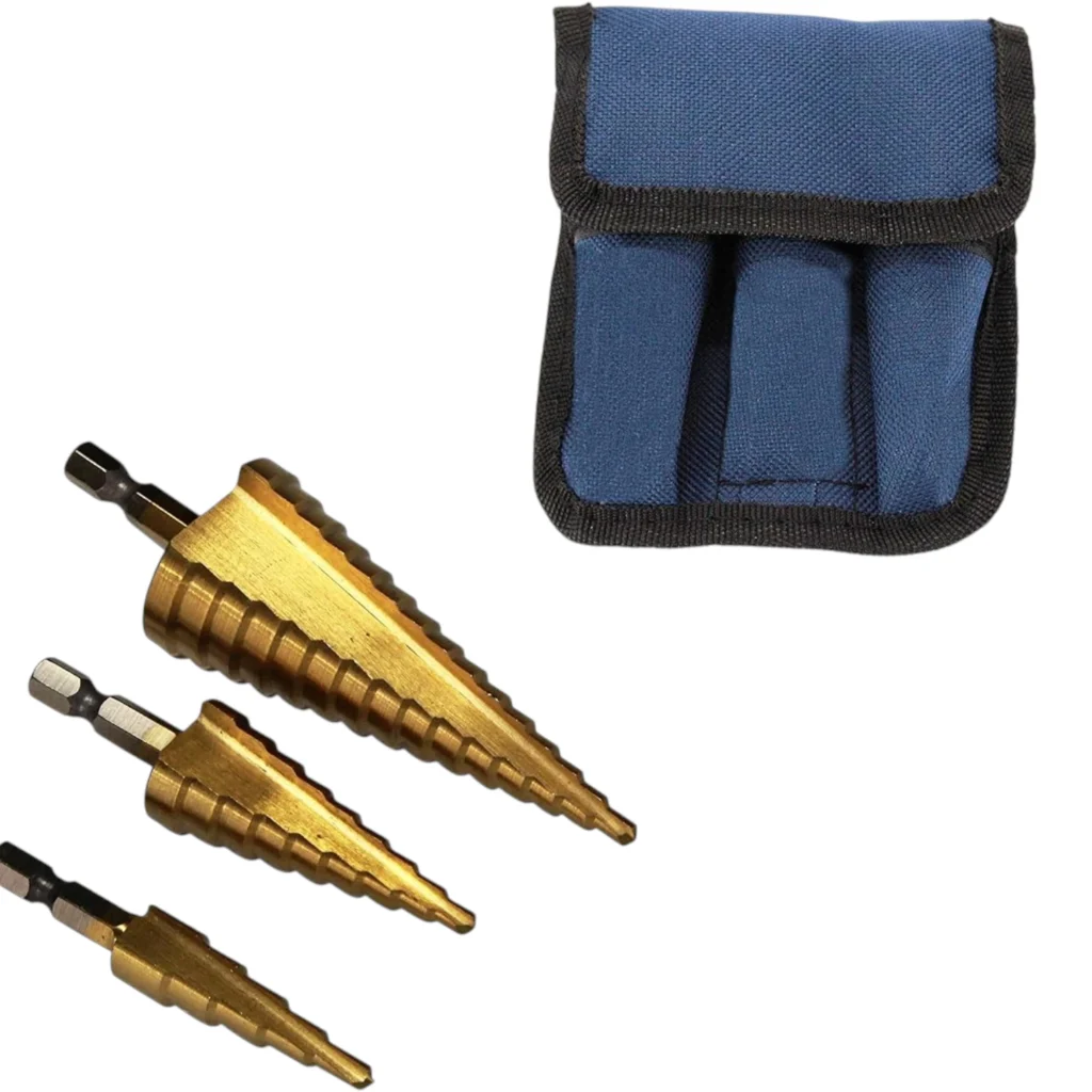 Set puntosh shkallëzuese 4-32mm me tre koka për hapje vrimash precize në materiale të ndryshme