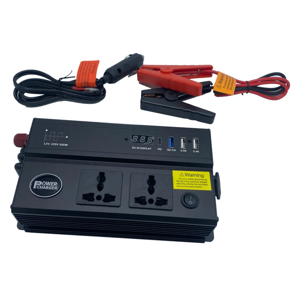 Inverter energjie 500W për makinë që konverton 12V DC nga bateria në 220V AC për pajisje elektronike