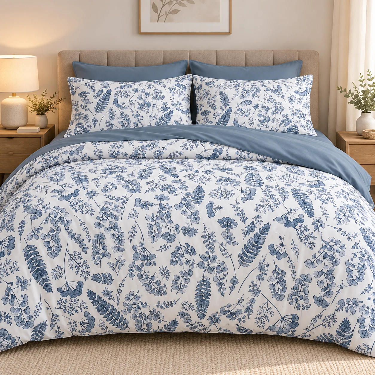 Set çarçafësh me 4 pjesë, përfshin jorgan të hollë, çarçaf dhe 2 këllëfë jastëku, material 100% poliester dhe përmasa 200x230 cm