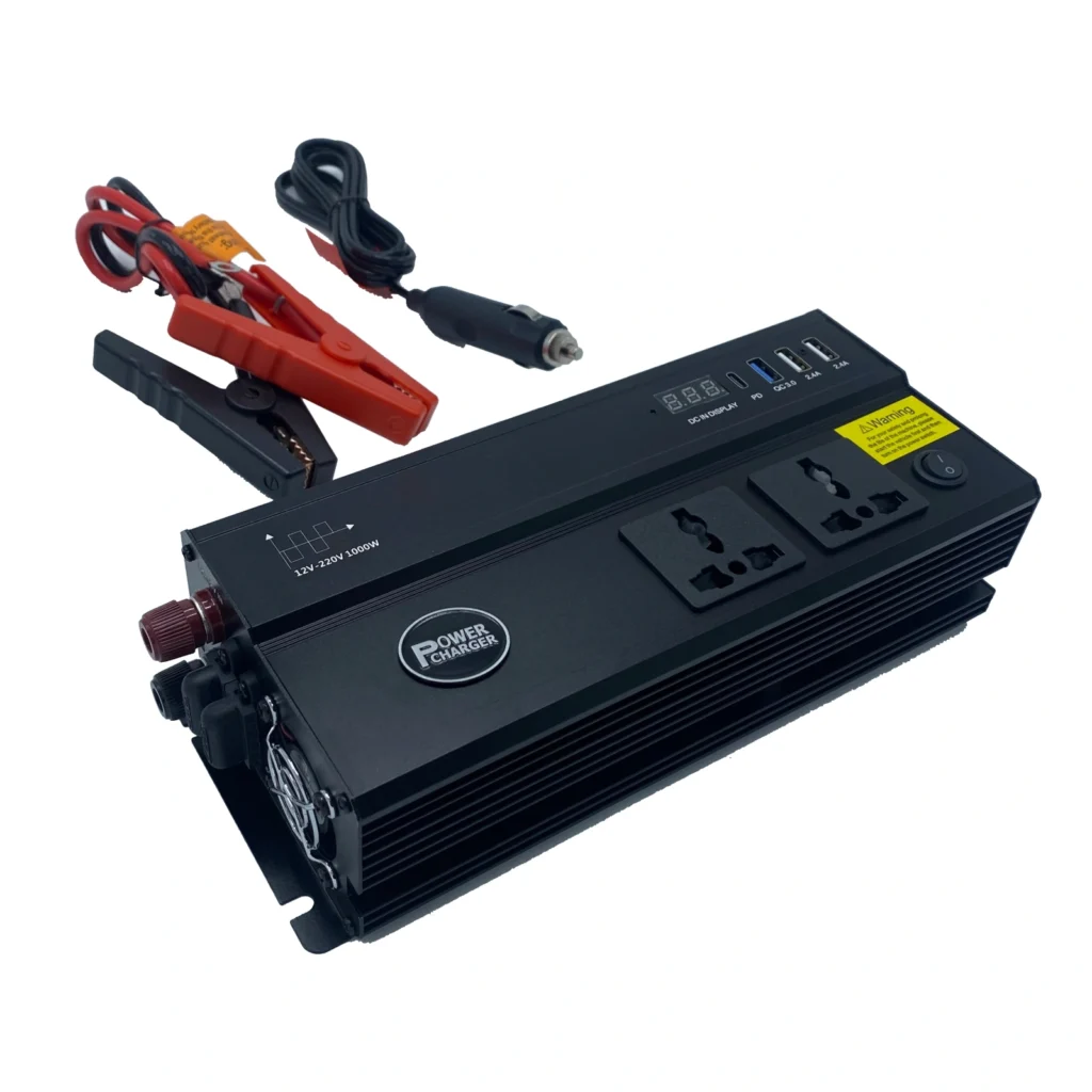 Inverter rryme 1000W për makinë që konverton energjinë 12V DC në 220V AC për pajisje elektronike