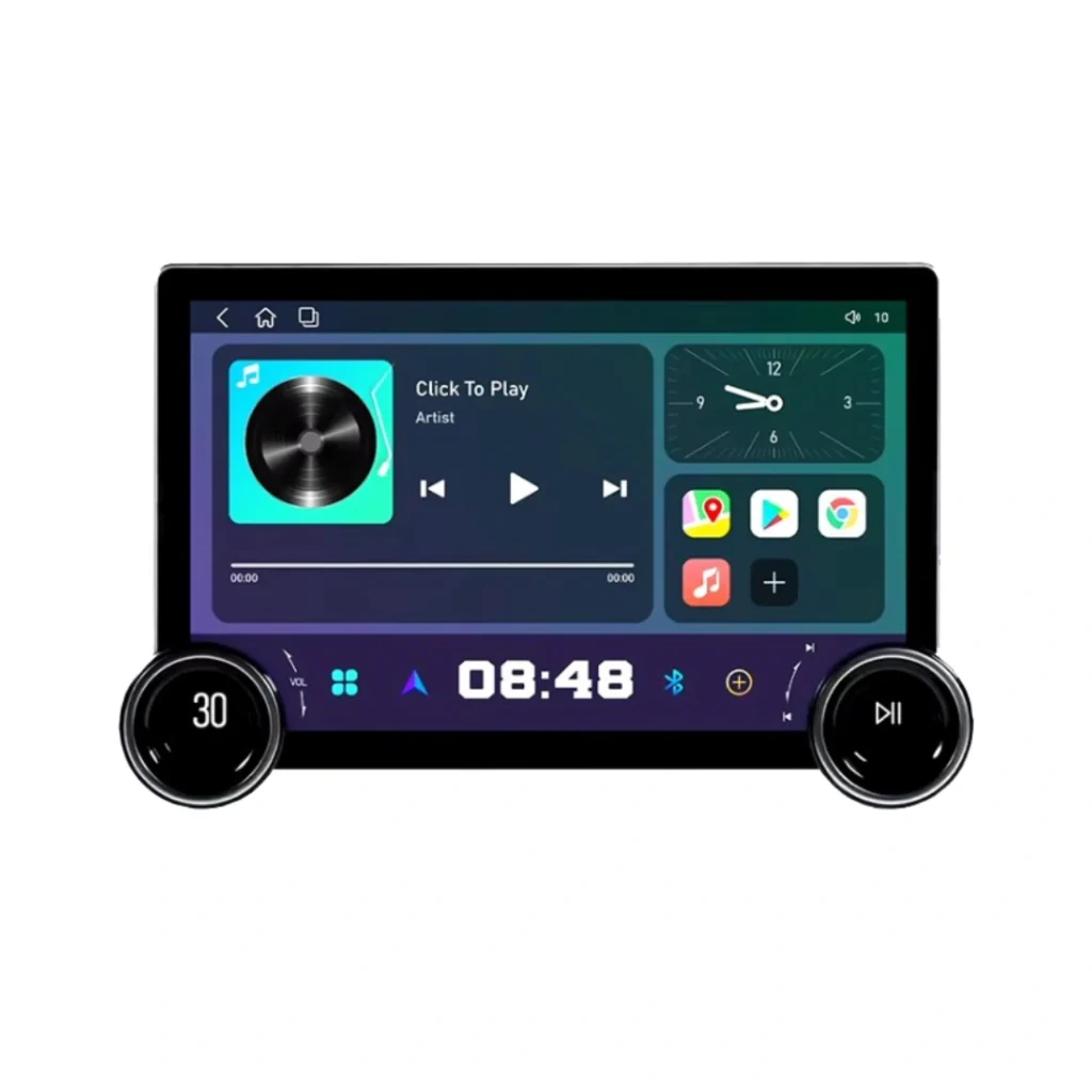 Kasetofon Android universal 10.1 inç me ekran LCD, dy rrathë kontrolli, 4GB RAM dhe 64GB memorie.