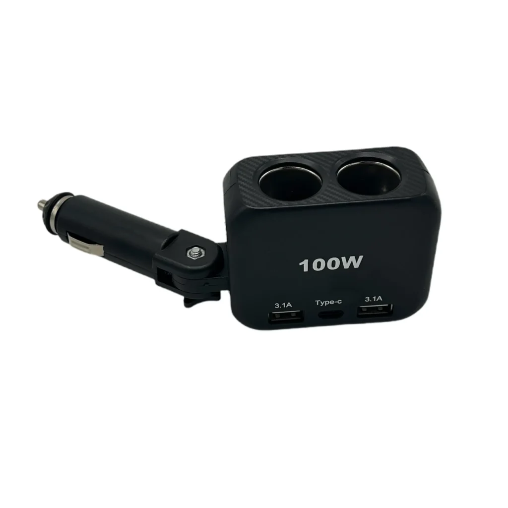 Shpërndarëse Portash Dalëse (Cigareje) DC 12V (me fuqi maksimale dalese 100Watt) per fuqizimin e dy pajisjeve elektronike ne te njejten kohe