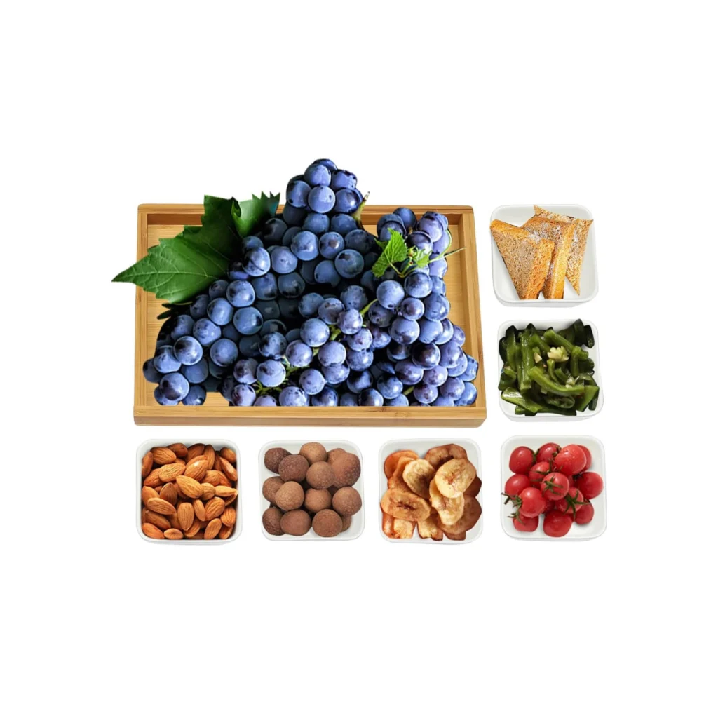 Set me Tavoline dhe 6 Organizues Porcelani me Kapak Druri per Fruta te Thata