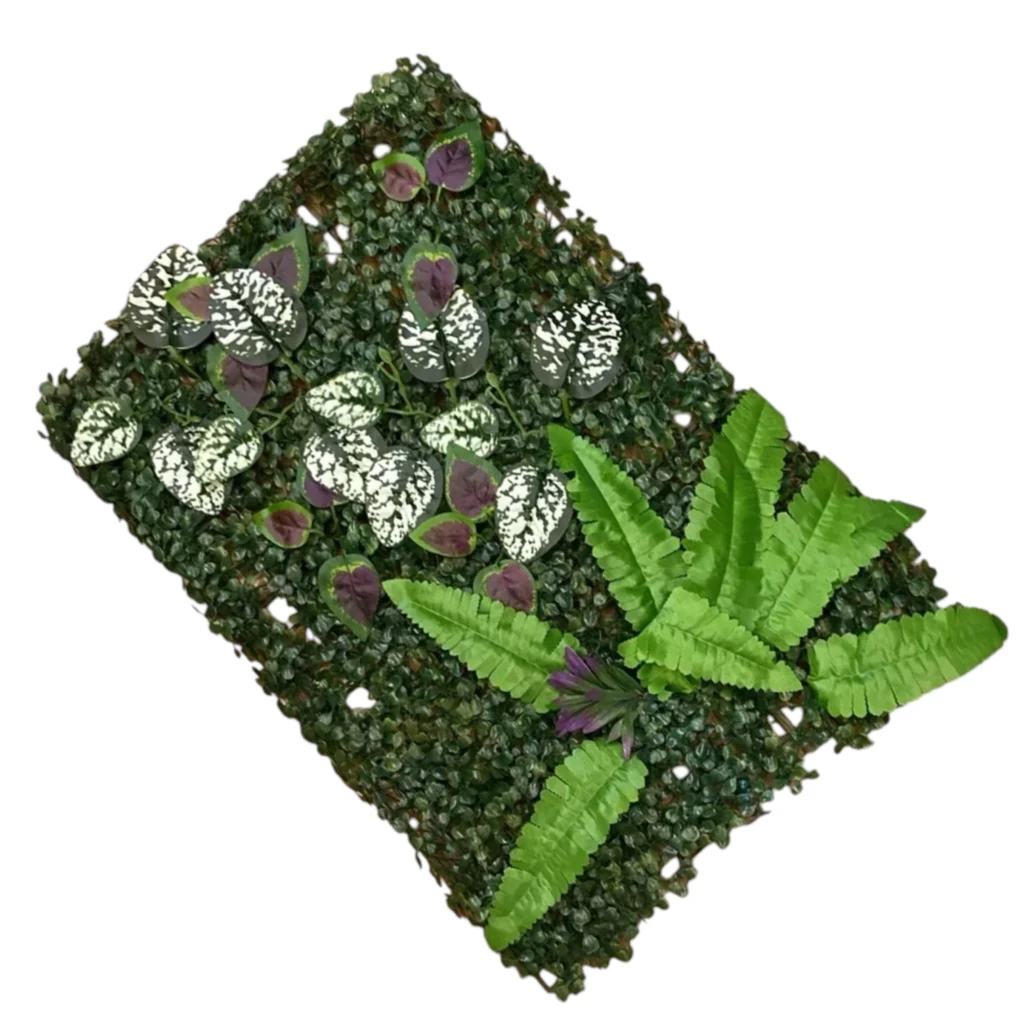Gardh dekorues me gjethe artificiale të ndryshme 40x60cm për dekorim të ambienteve të brendshme dhe jashtme