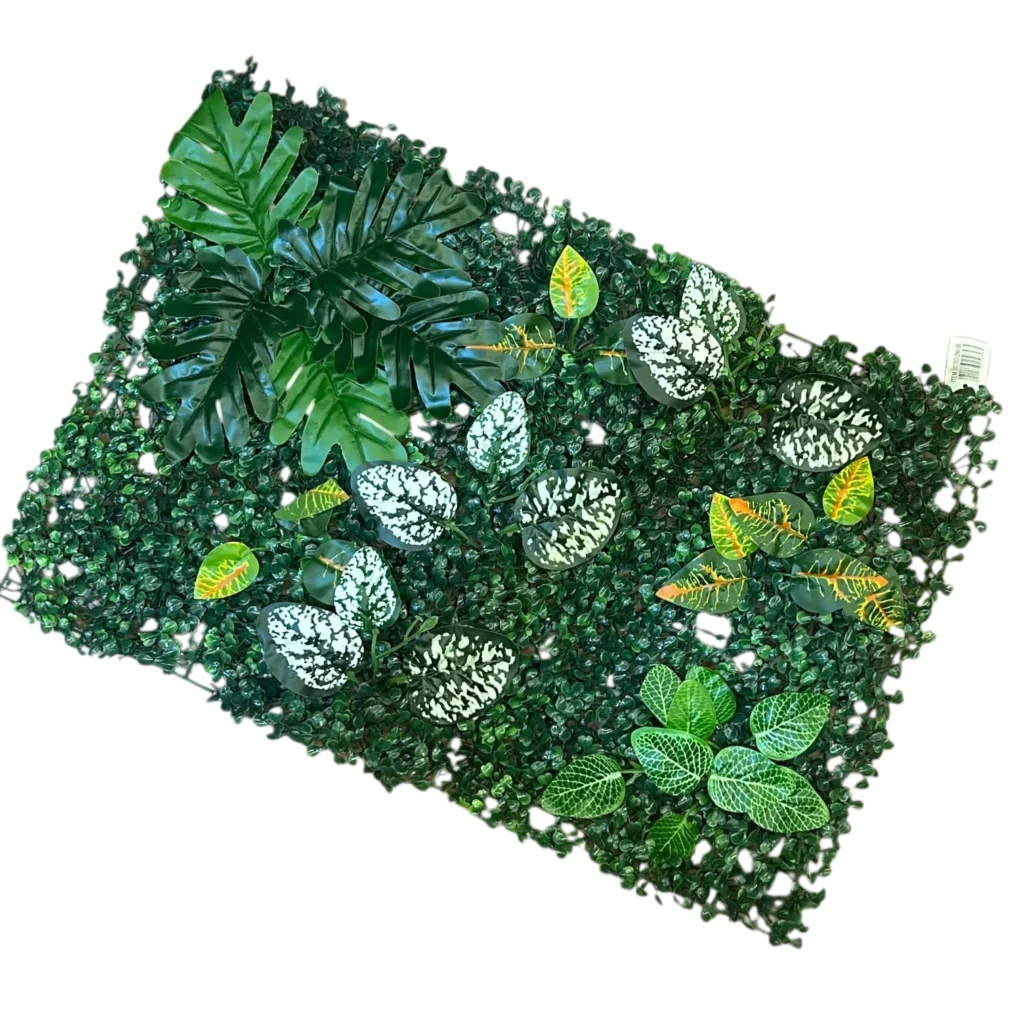 Gardh dekorues 60x40cm me gjethe artificiale të ndryshme dhe pamje natyrale për ambiente moderne