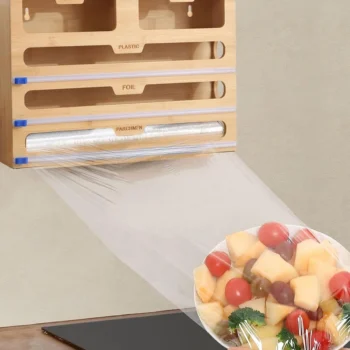 Organizues muri për kuzhinë me pesë ndarje, dy për snack-e dhe tre për letra kuzhine, i prodhuar nga dru bambuje me përmasa 40 x 8 x 30 cm