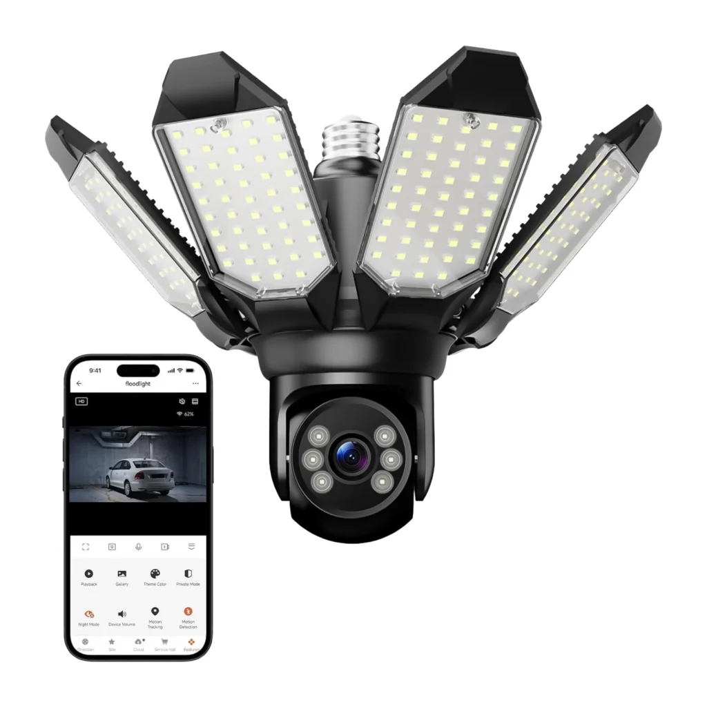 Kamerë sigurie 360° në formë portollambe me dritë LED të integruar