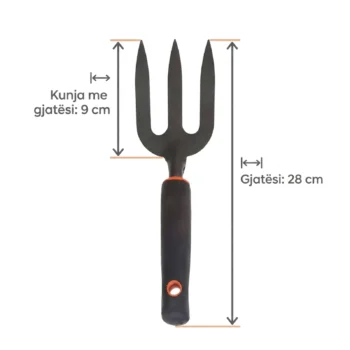 Mini sfurk kopshtarie me kunja 9 cm për arnim toke, mbjellje, heqje barërash dhe shpërndarje dheu.