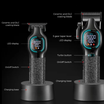 Set profesional qethjeje V-886 S2 me clipper, trimmer, tehe qeramike DLC, motor Turbo 9000 RPM, grips, krehra udhëzues dhe aksesorë mirëmbajtjeje