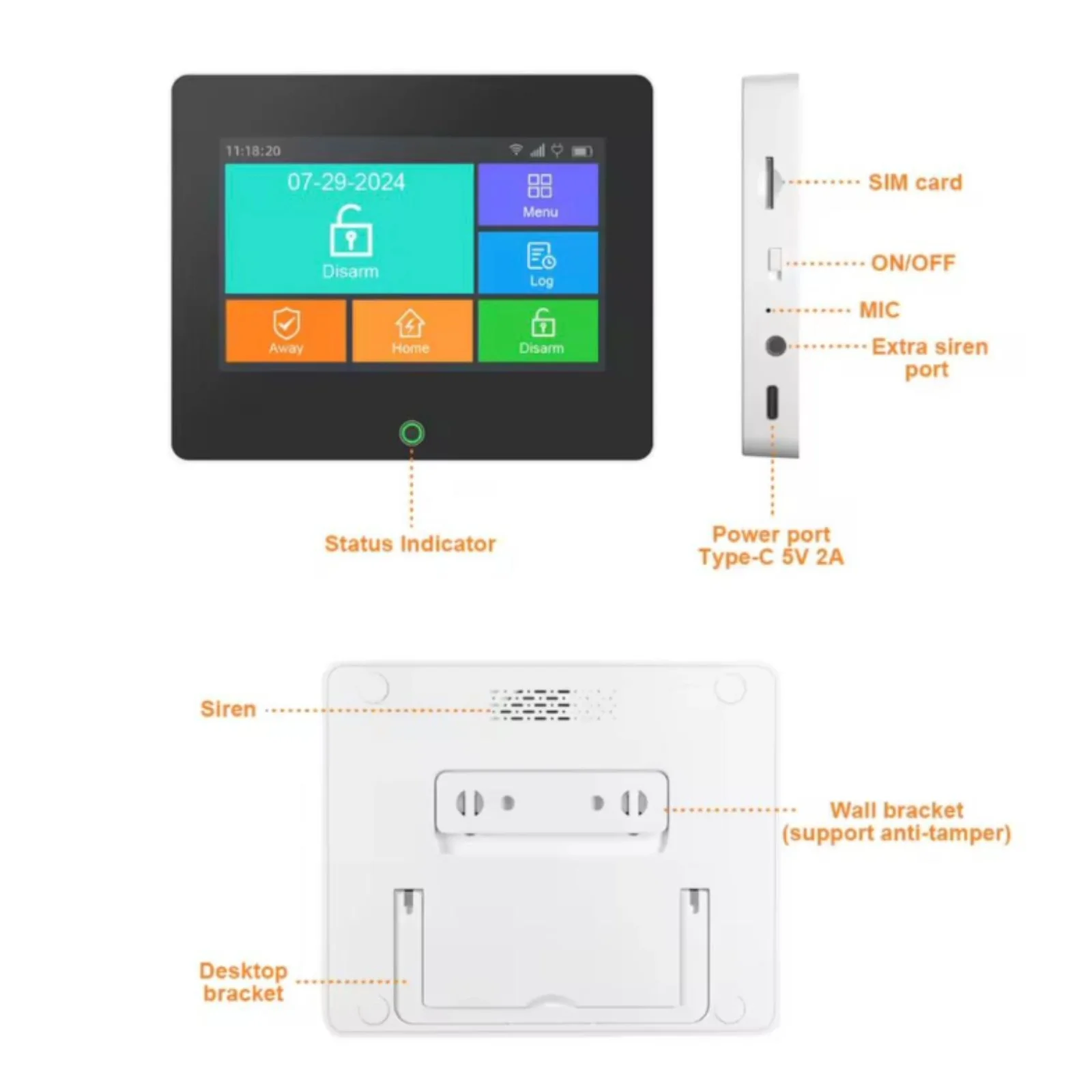 Kit alarmi sigurie Tuya me panel me prekje, sensor lëvizjeje PIR dhe sensor dere ose dritareje për shtëpi e biznese.