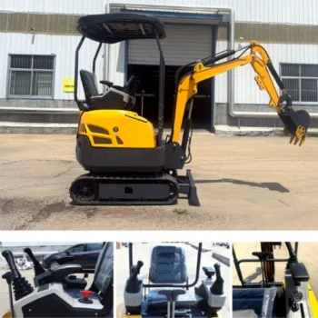 Mini eskavator HY-16 me sistem hidraulik të fuqishëm dhe komanda manuale me leva për kontrollin e krahut dhe kovës.
