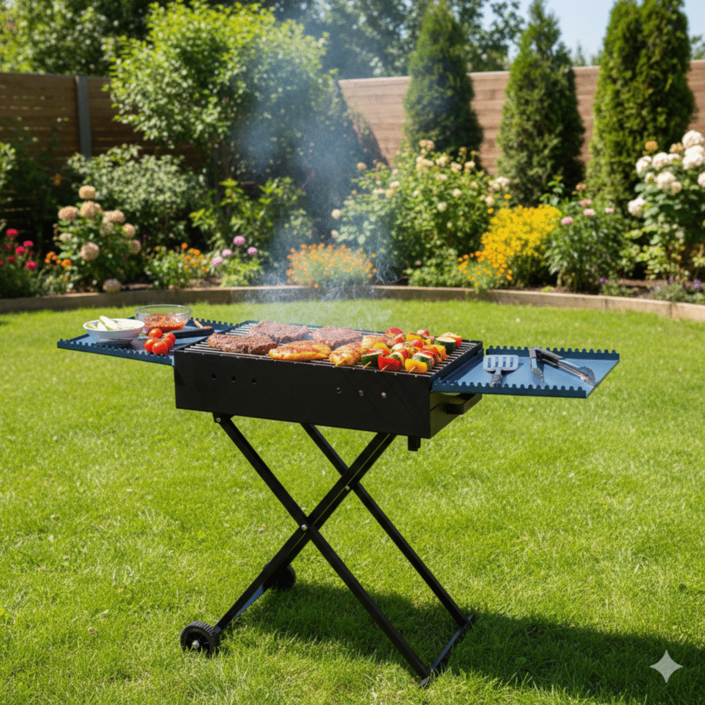 Zgare Metalike per Barbecue Portabel me Rrota dhe Tavoline 30X80cm 2058