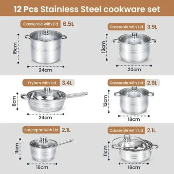 Set tenxheresh inox HR172-8 me kapakë xhami rezistentë ndaj temperaturës dhe vrimë për avull