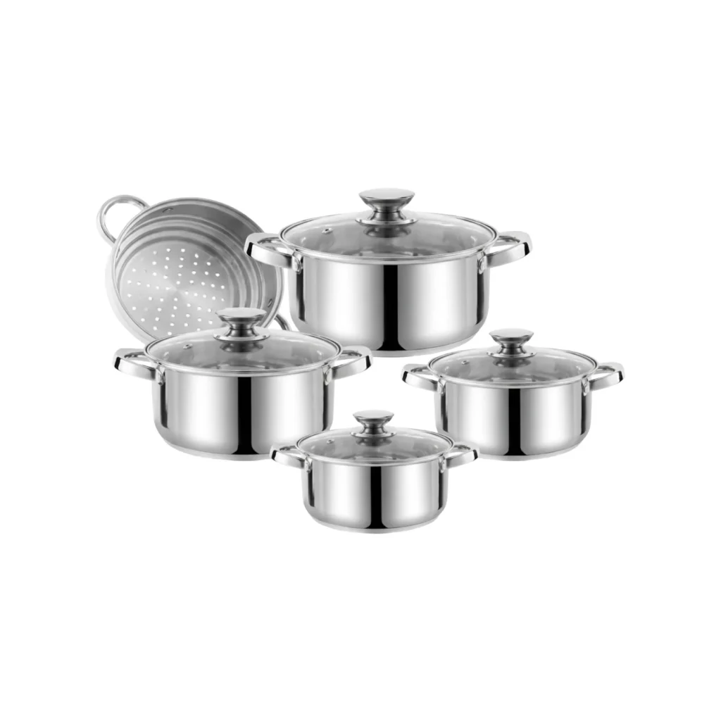 Set me 4 tenxhere inox HR181-1 me kapak xhami dhe kulluese për avullim