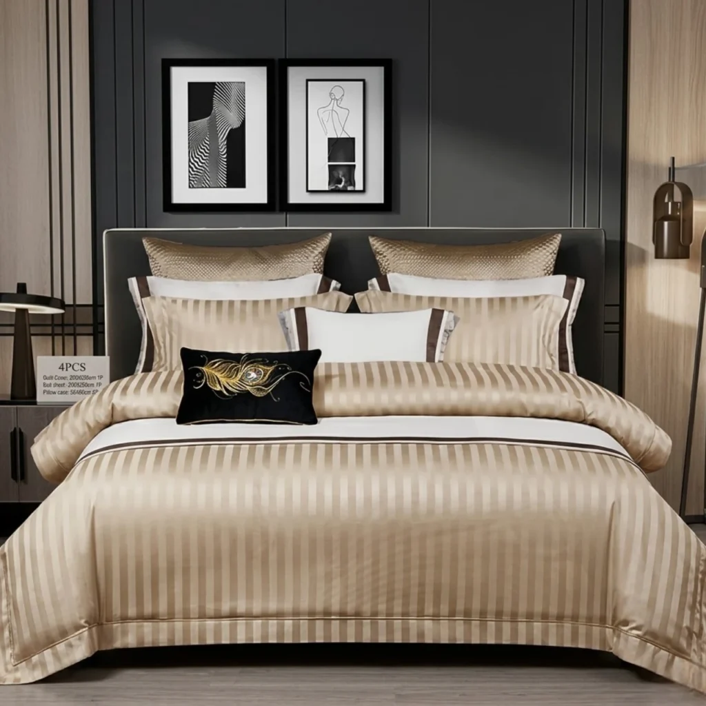 Set çarçafësh dopio me 4 pjesë, përfshin çarçaf 250x250 cm, këllëf jorgani 200x230 cm dhe 2 këllëfë jastëku 55x80 cm