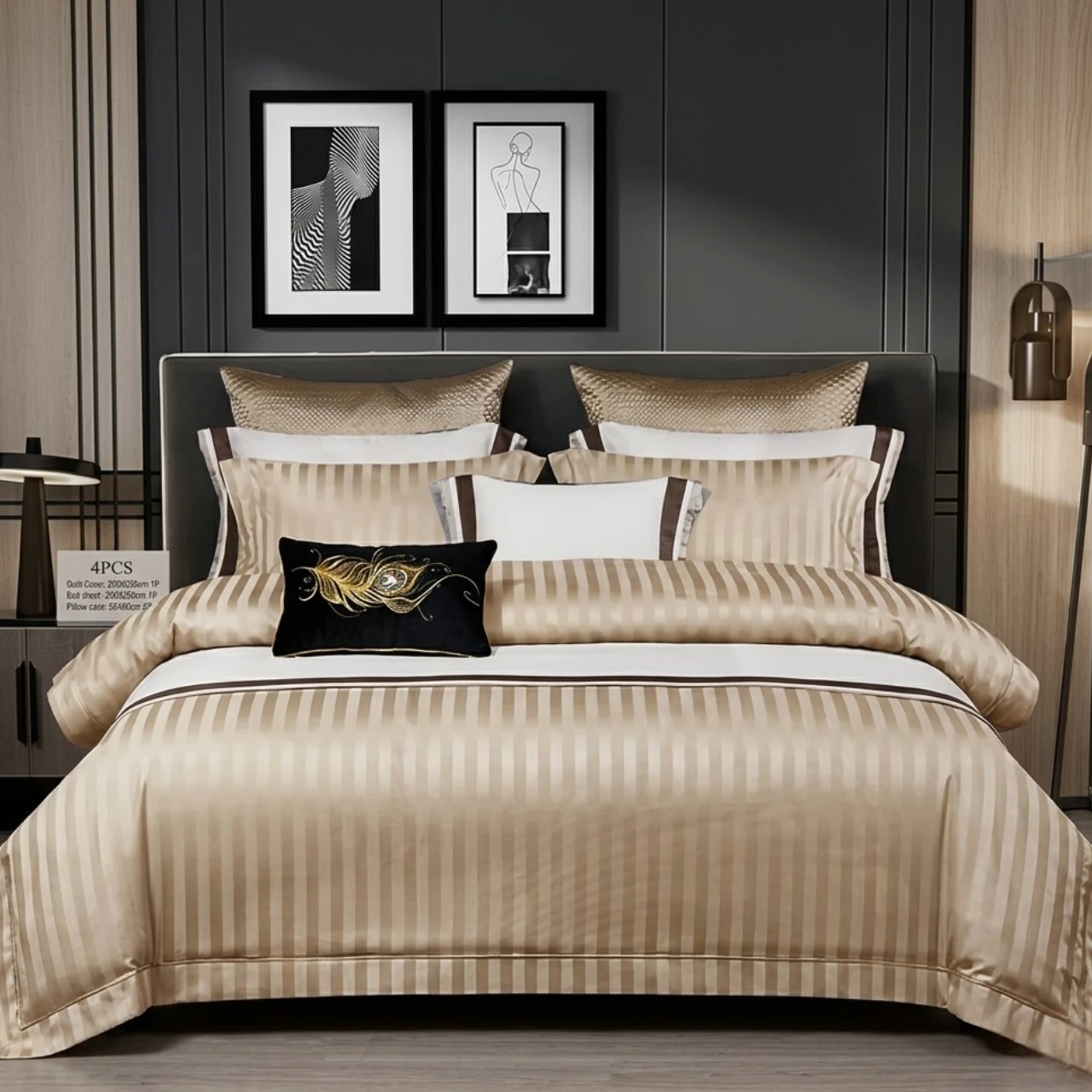Set çarçafësh dopio me 4 pjesë, përfshin çarçaf 250x250 cm, këllëf jorgani 200x230 cm dhe 2 këllëfë jastëku 55x80 cm