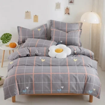 Set çarçafësh dopio me 4 pjesë, përfshin çarçaf 230x230 cm, këllëf jorgani 200x230 cm me zinxhir dhe 2 këllëfë jastëku 50x75 cm