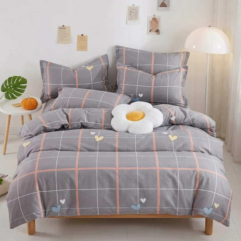 Set çarçafësh dopio me 4 pjesë, përfshin çarçaf 230x230 cm, këllëf jorgani 200x230 cm me zinxhir dhe 2 këllëfë jastëku 50x75 cm