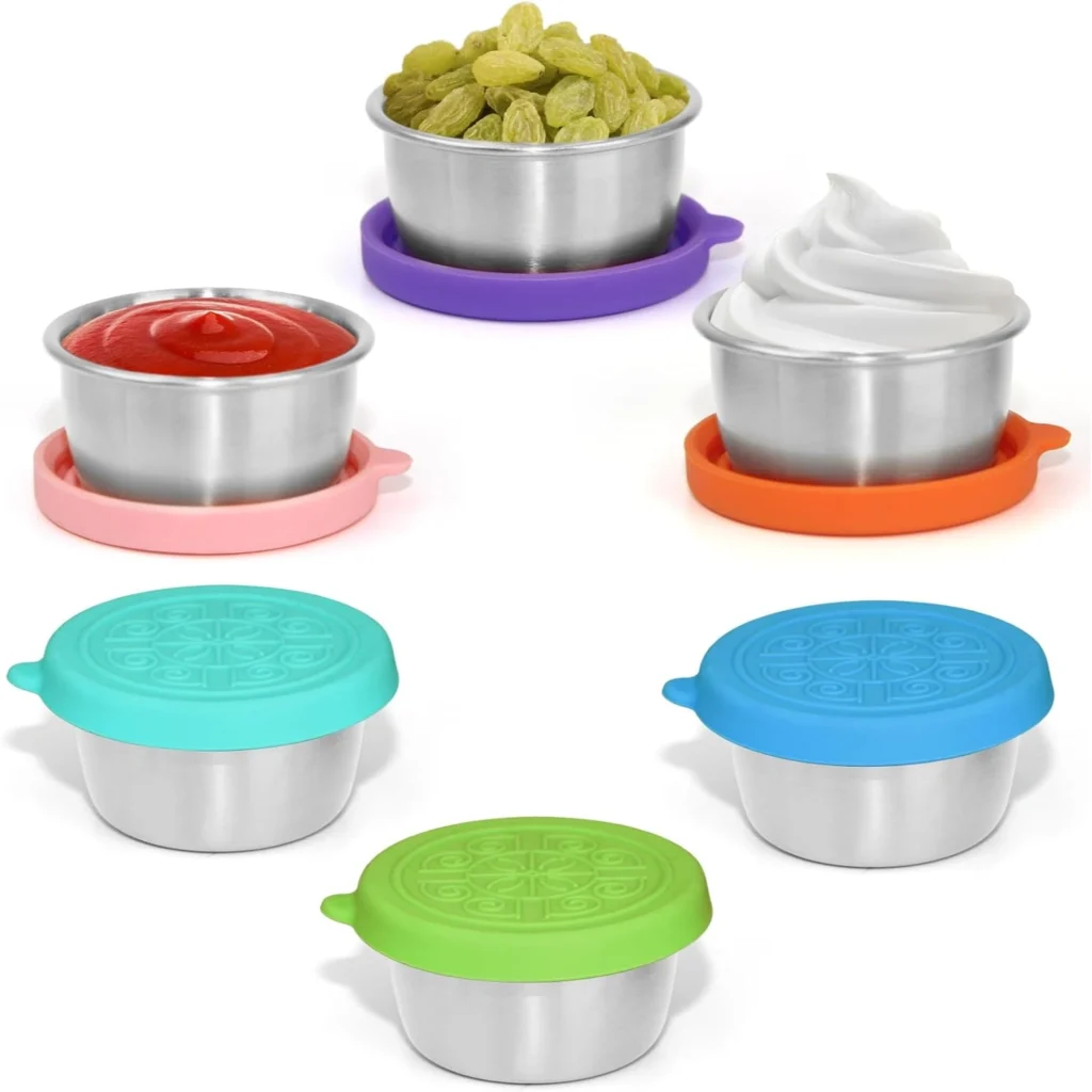 Set me 6 Tasa Metalik te Vegjel 40ml per te Marre me Vete Salca-Vaj dhe Ereza