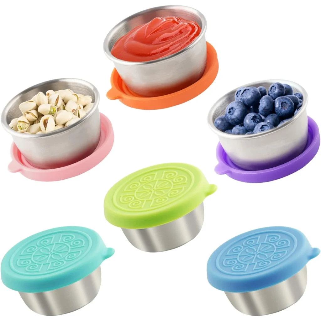 Set me 6 Tasa Metalik te Vegjel 70ml per te Marre me Vete Salca ose vaj