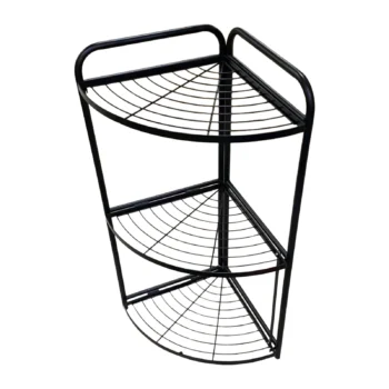 Raft metalik organizues me 3 kate, përmasa 85x36 cm dhe ngjyrë të zezë për organizimin e ambienteve