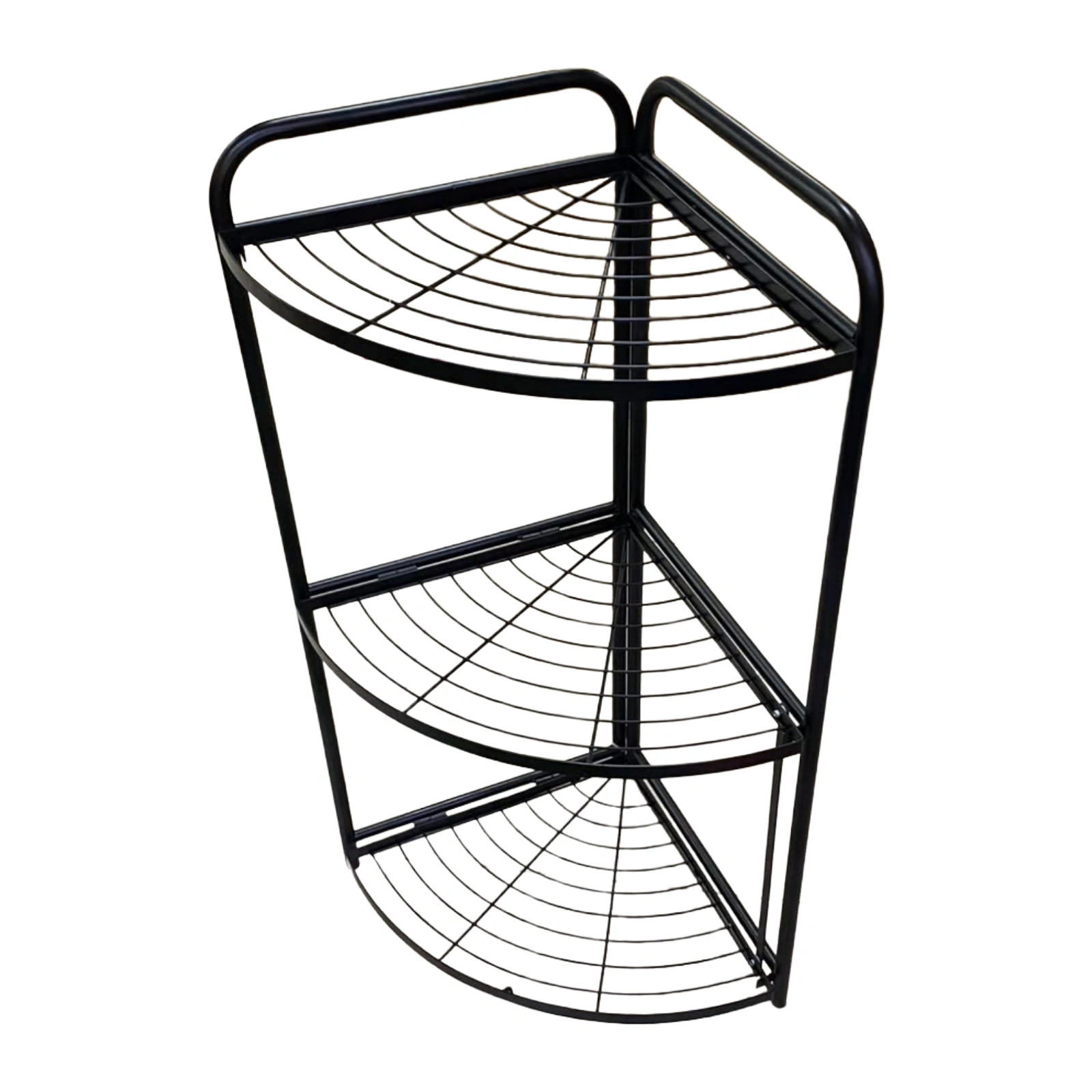 Raft metalik organizues me 3 kate, përmasa 85x36 cm dhe ngjyrë të zezë për organizimin e ambienteve