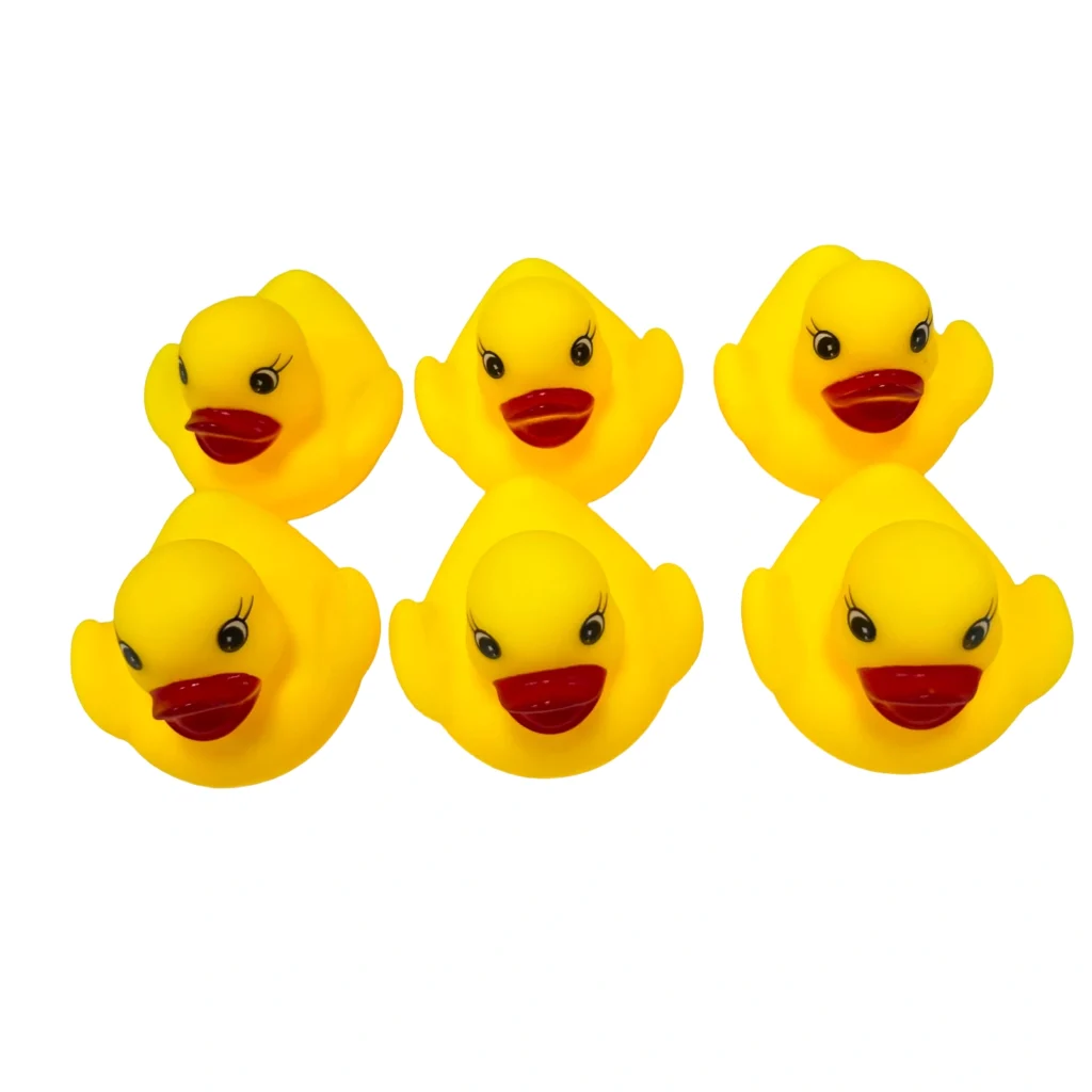 Set me 6 rosa lodër të verdha për bebe dhe fëmijë, ideale për argëtim gjatë banjës dhe lojëra në ujë.