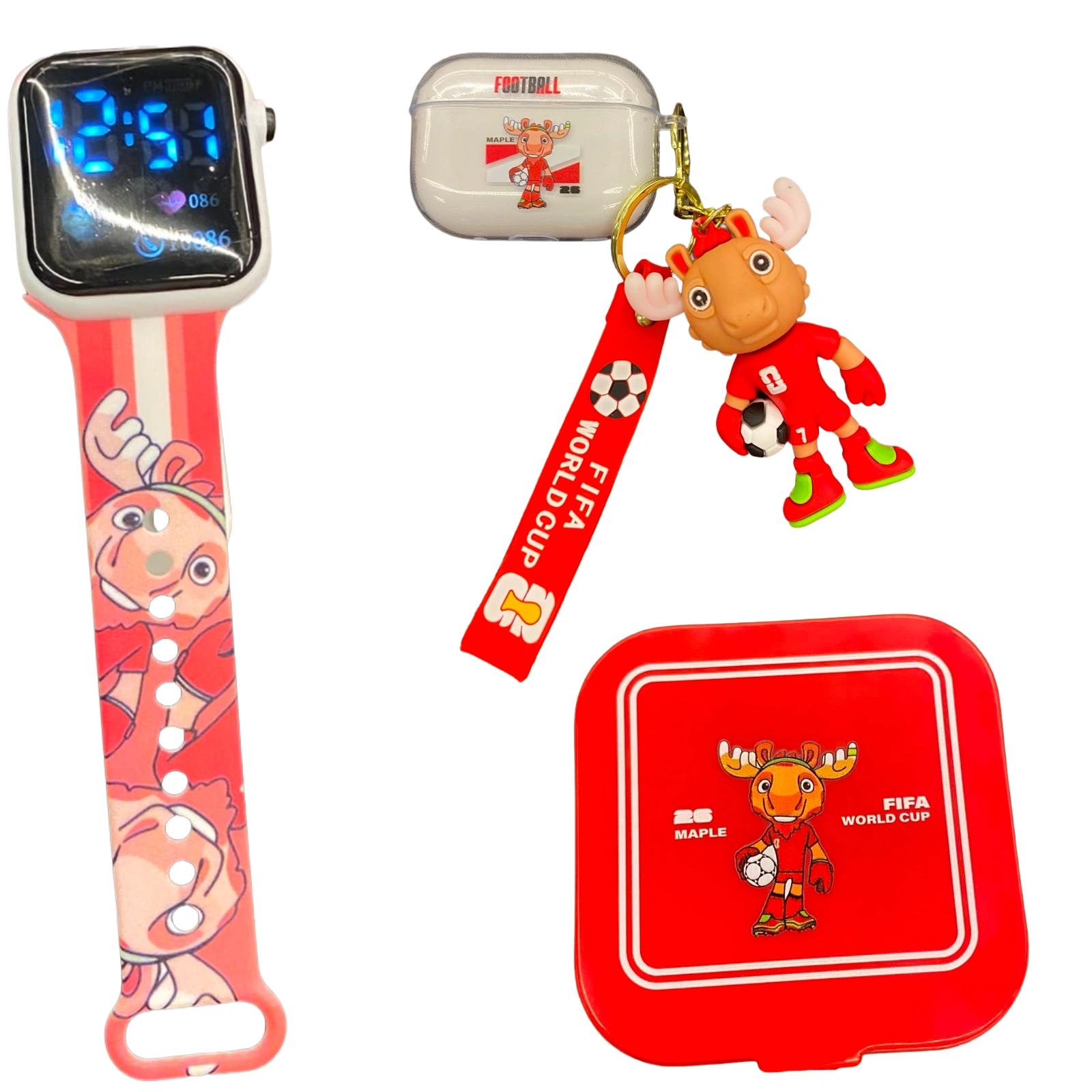 Set smartwatch 4 në 1 për fëmijë me orë dixhitale, kufje Air Pods, këllëf dhe varëse çelësash