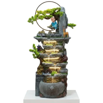 Shatërvan ambiental me drita LED, rrasa shkëmbinjësh dhe ujëvarë, me përmasa 143 x 37 x 47 cm