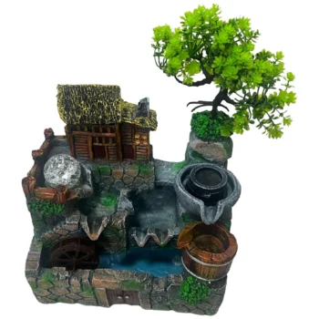 Shatërvan dekorativ në formë mulliri me pemë, me përmasa 28 x 17 x 36 cm për ambiente të ndryshme