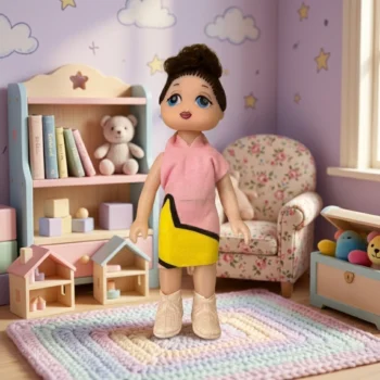 Kukull mini për vajza me dizajn tërheqës, veshje të ndryshme dhe përmasa kompakte prej 15 cm, e përshtatshme për lojë të përditshme
