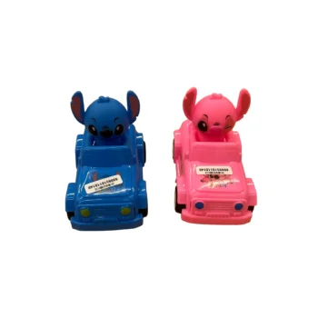 Makinë lodër Stitch për fëmijë që vjen në ngjyrë blu ose rozë, me rrota rrotulluese dhe pamje tërheqëse për lojë në shtëpi