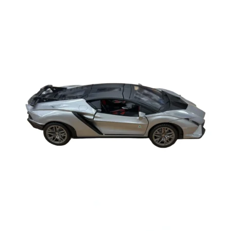 Makinë metalike Lamborghini për fëmijë me dizajn sportiv, mekanizëm pull-back, drita, tinguj, dyer që hapen dhe funksion spray