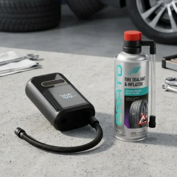 • Set emergjence për goma me mini-kompresor 80W dhe ngjitës gome P015