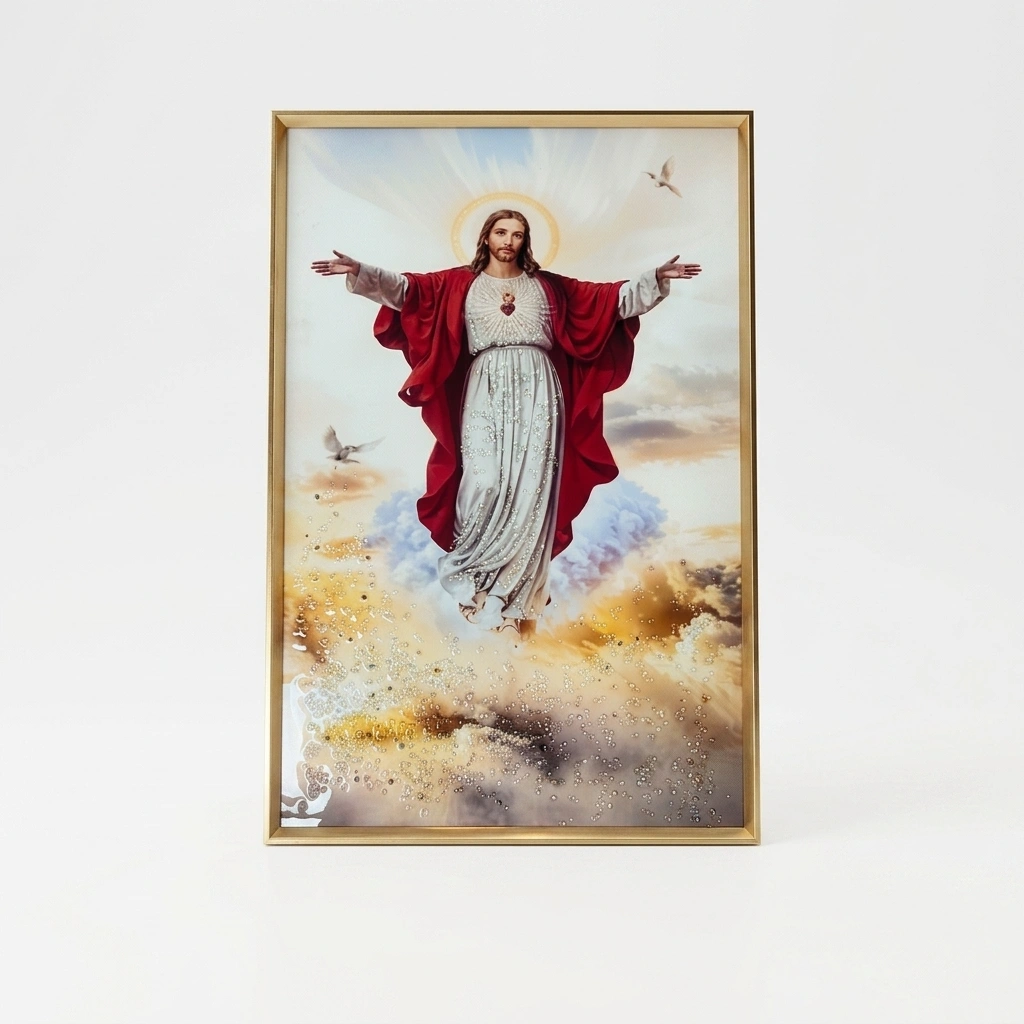 Panoramë dekorative murale me figurën e Krishtit, efekt vizual 3D dhe bojëra vaji, në përmasa 61x41cm