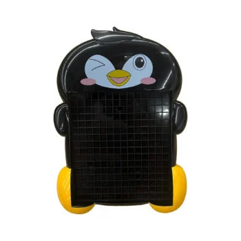 Puzzle kreativ për fëmijë me sipërfaqe të zezë në formë pinguini dhe blloqe formuese në ngjyra të ndryshme për lojë argëtuese