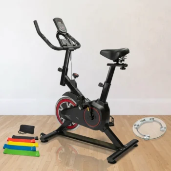 Biçikletë spinning për stërvitje në shtëpi me rezistencë manuale dhe ekran LCD.