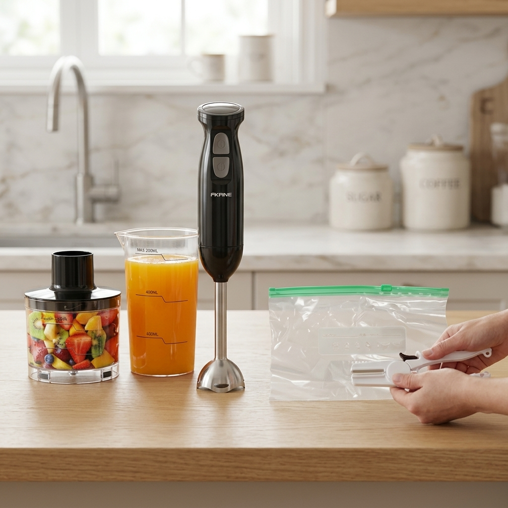 Set kuzhine me Blender Elektrik 3në1 + Qese Paketimi Ushqimesh + Gërshërë për Gështenja.