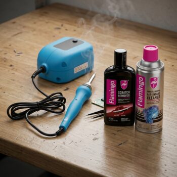 Set me havi saldimi pa kabllo me bateri 1500 mAh dhe produkte Flamingo për mirëmbajtjen e makinës