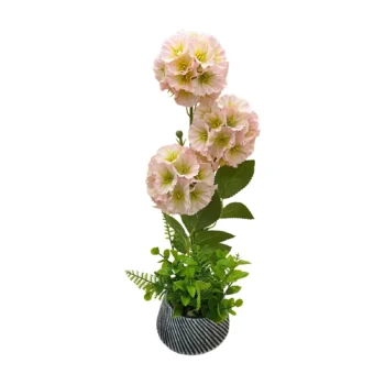 Lule dekorative artificiale me vazo porcelani gri me vija te zeza dhe lartesi totale 42 cm