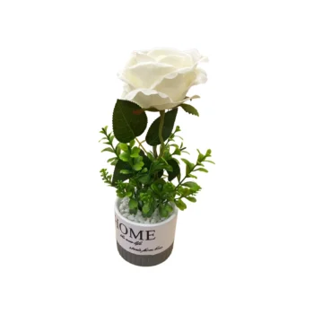 Lule trendafili dekorative me vazo porcelani 8 cm dhe lartesi totale 28 cm