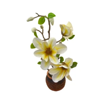 Magnolia Manjola artificiale me lartesi totale 41 cm dhe vazo porcelani kafe 10 cm