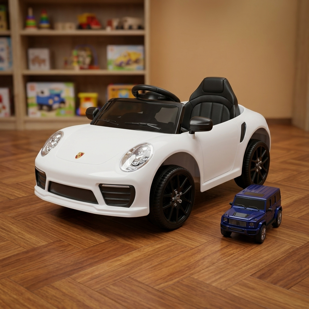 Set dhurate për fëmijë me Makinë Elektrike Porsche Macan dhe Makinë të Vogël Lodër.